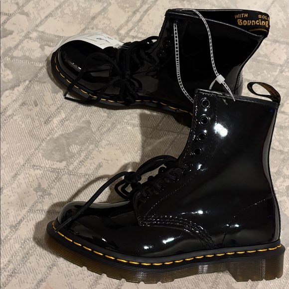 Dr. Martens Shiny Black Combat Boots - Picture 2 of 4